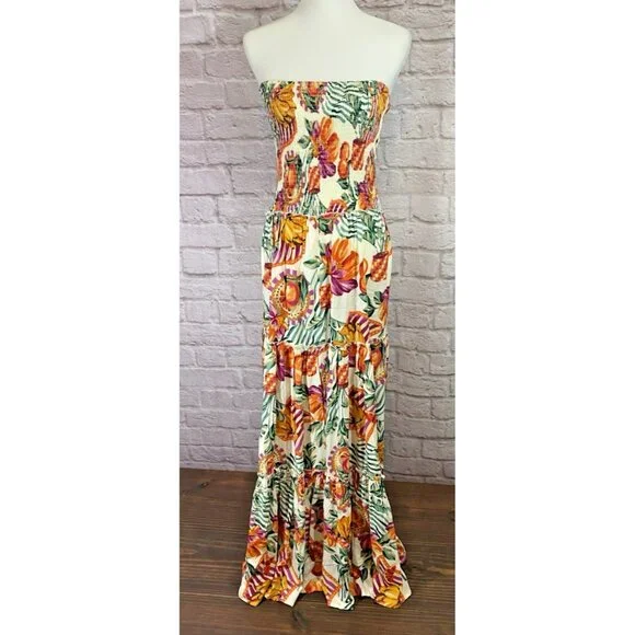 NWT Abel The Label Anthropologie Tiered Maxi Dress M Sleeveless Fruit Print ATL - Picture 1 of 13